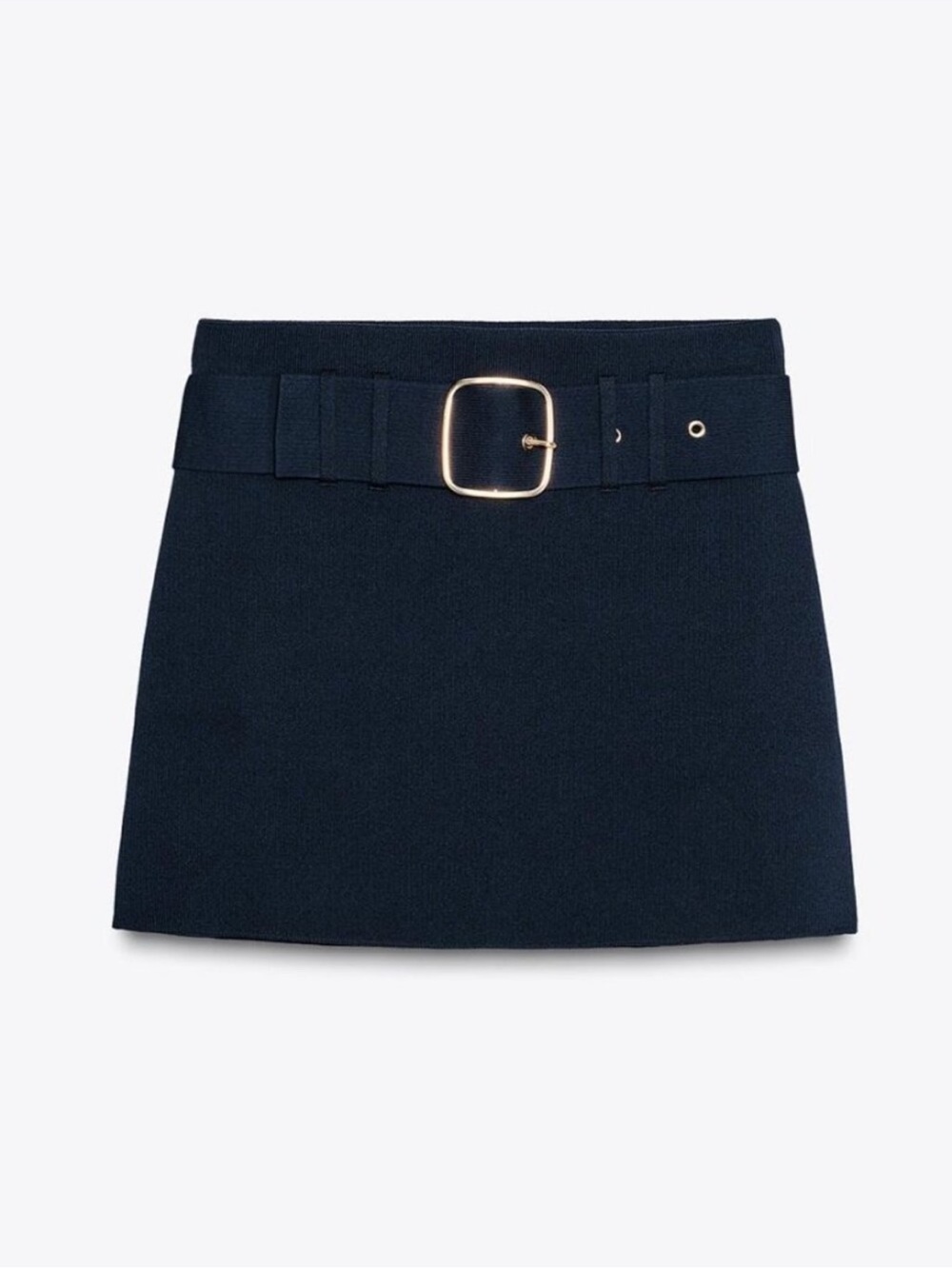 Zara Navy Mini Skirt with Gold Buckle Belt
